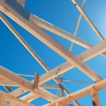 Wood Scaffolding for Building a House with Blue Sky Photo