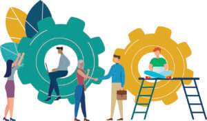 engagement-NCACPA-experience Graphic with gears and people being productive