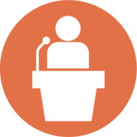 engagement-speaker Speaker at podium graphic - Orange