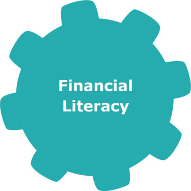 Financial Literacy teal gear graphic